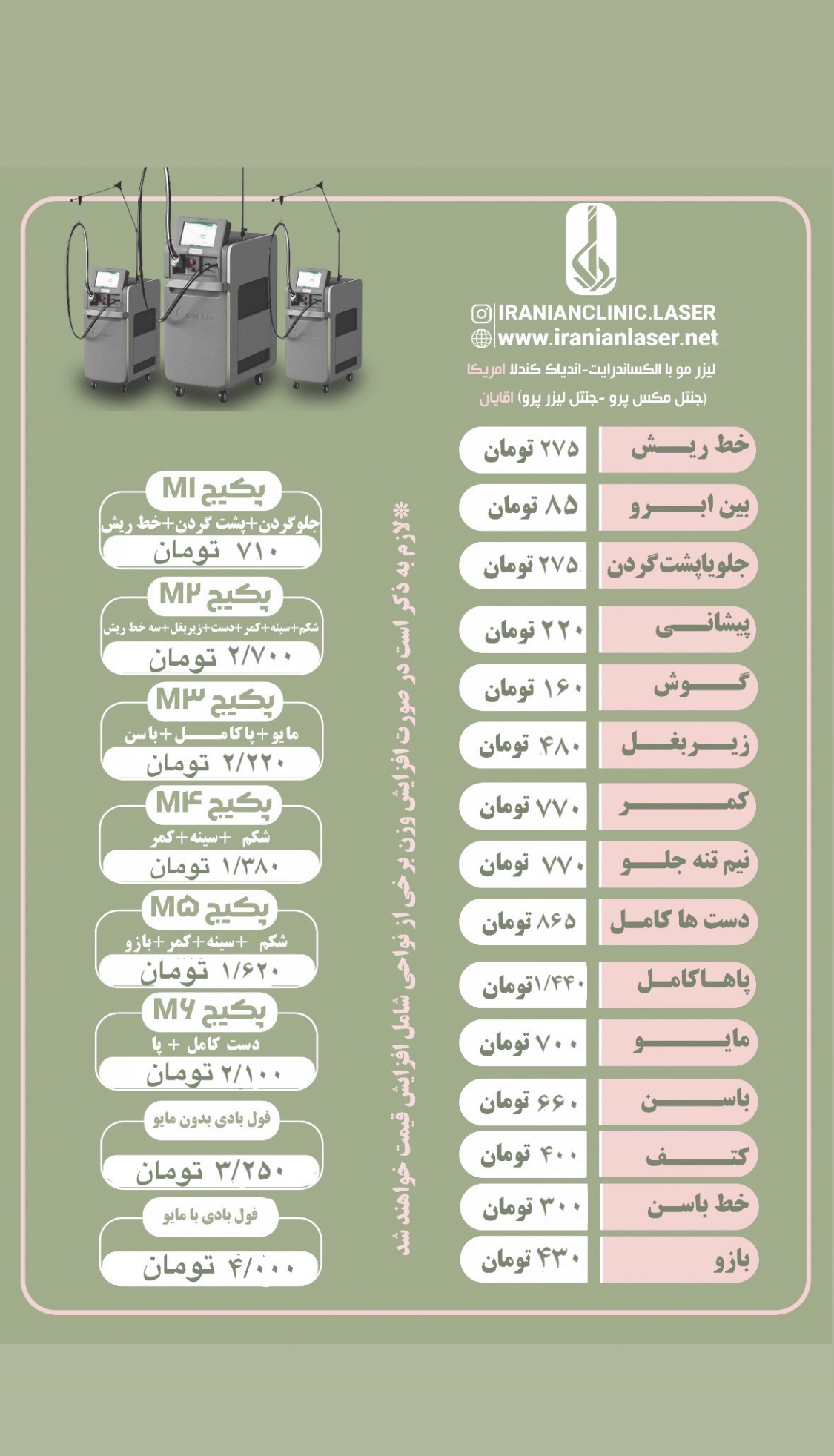 لیست قیمت لیزر آقایان در اهواز